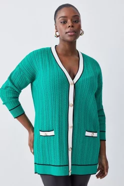 Cheapest 🤩 Karen Millen Plus Size Military Style Cable Knit Long Cardigan - green 😀