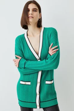 Wholesale 🧨 Karen Millen Military Style Cable Knit Long Cardigan - green 👍