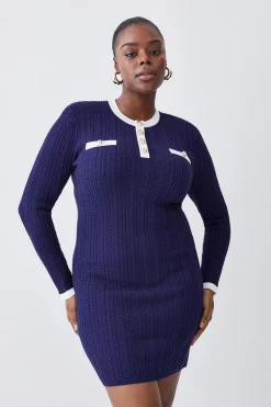 Top 10 🌟 Karen Millen Plus Size Military Style Cable Knit Mini 👗 Dress - navy 🔥