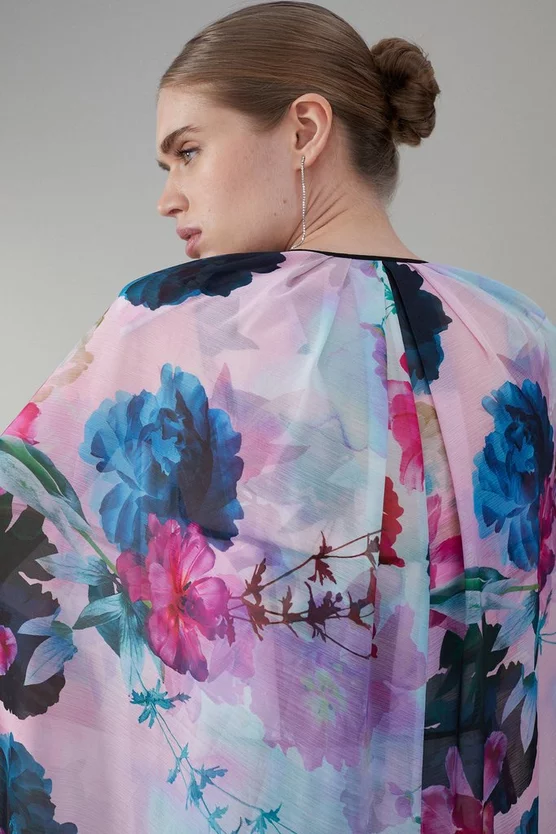 Best Sale β Karen Millen Floral Pleated Corset Woven Maxi π Dress With Detachable Cape π - Image 5