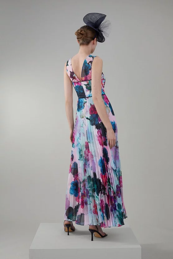 Best Sale β Karen Millen Floral Pleated Corset Woven Maxi π Dress With Detachable Cape π - Image 6