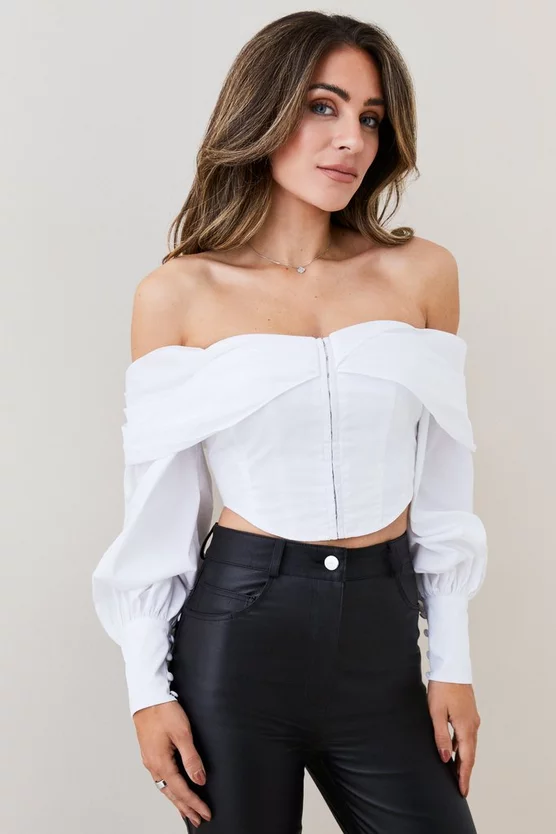 Wholesale π― Karen Millen Lydia Millen Draped Shoulder Poplin Woven Blouse - white π