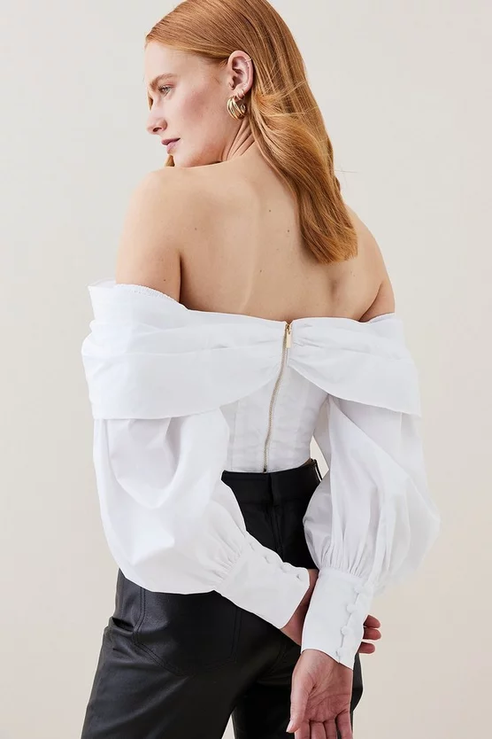 Wholesale π― Karen Millen Lydia Millen Draped Shoulder Poplin Woven Blouse - white π - Image 4