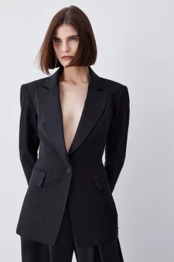 Hot Sale 🔥 Karen Millen Italian Wool Satin Tailored Single Breasted Tux Jacket 😍