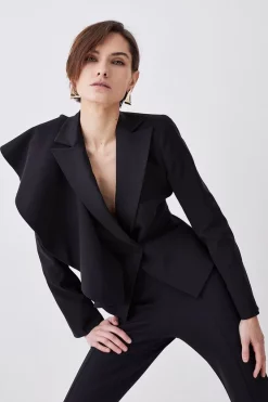Discount β Karen Millen Italian Wool Satin Statement Ruffle Tailored Jacket π―