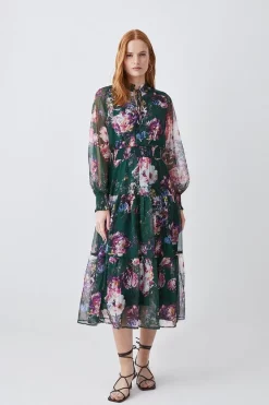 Deals ✨ Karen Millen Floral Shirred Detail Woven Maxi 👗 Dress 😀