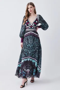 Coupon 😉 Karen Millen Baroque Embroidered And Bead Woven Midi 👗 Dress - green ✨