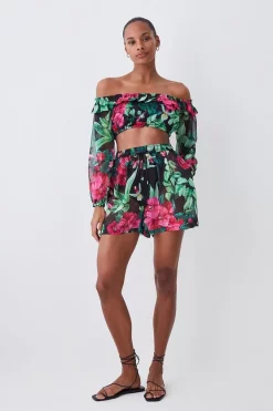 Budget 👍 Karen Millen Tropical Printed Woven Beach Shorts - multi 🌟