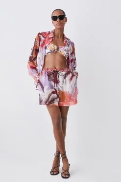 Coupon 😍 Karen Millen Tropical Ikat Printed Woven Beach Shorts - orange 🌟