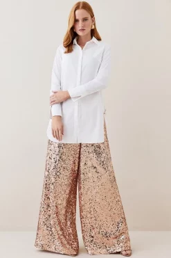 Promo 😉 Karen Millen Lydia Millen Tall Textured Sequin Wide Leg Trousers - rose gold 👏
