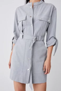 Best Sale 😍 Karen Millen Pocket Detail Button Belted Mini 👗 Dress - grey 😀
