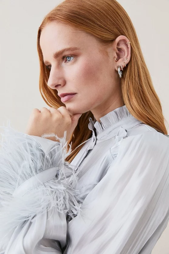 Outlet π Karen Millen Lydia Millen Metallic Ruffle Woven Midi π Shirt π Dress - metallic silver β¨ - Image 3