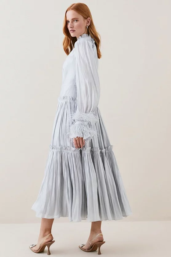 Outlet π Karen Millen Lydia Millen Metallic Ruffle Woven Midi π Shirt π Dress - metallic silver β¨ - Image 4