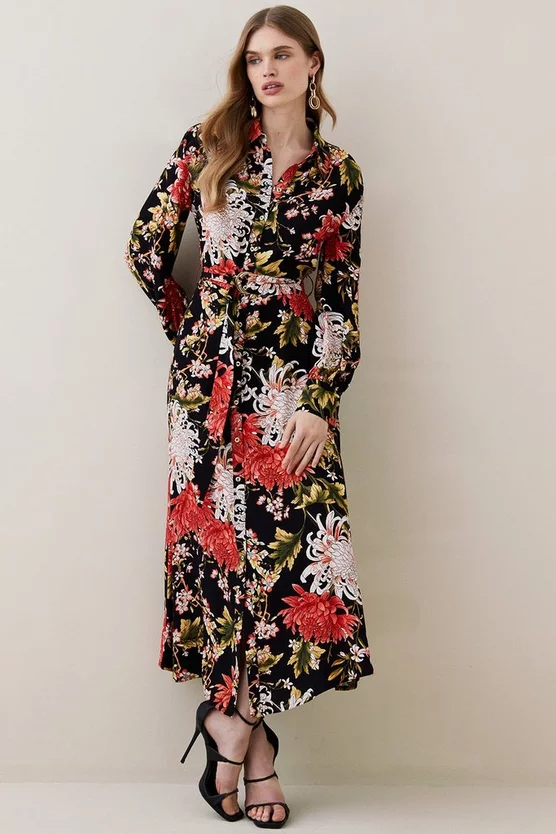 Cheap β Karen Millen Tall Floral Belted Woven Midi π Shirt π Dress β¨