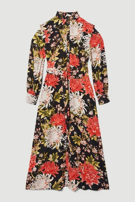 Cheap β Karen Millen Tall Floral Belted Woven Midi π Shirt π Dress β¨ - Image 4