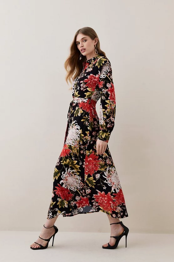 Cheap β Karen Millen Tall Floral Belted Woven Midi π Shirt π Dress β¨ - Image 5