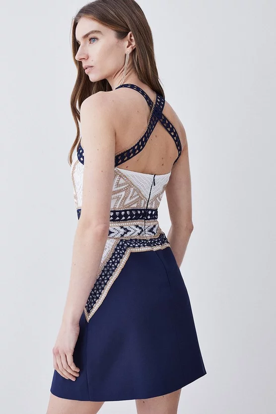 Deals π Karen Millen Geo Guipure Metallic Lace Woven Mini π Dress - navy π― - Image 3
