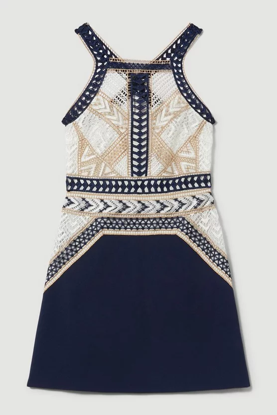 Deals π Karen Millen Geo Guipure Metallic Lace Woven Mini π Dress - navy π― - Image 4