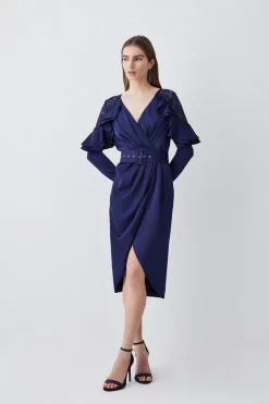 Best reviews of π Karen Millen Satin And Lace Ruffle Woven Midi π Dress π