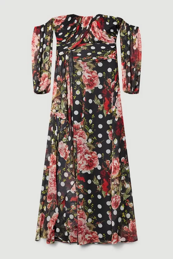 Best deal β Karen Millen Spot Floral Chiffon Bardot Wide Leg Jumpsuit - multi π - Image 4