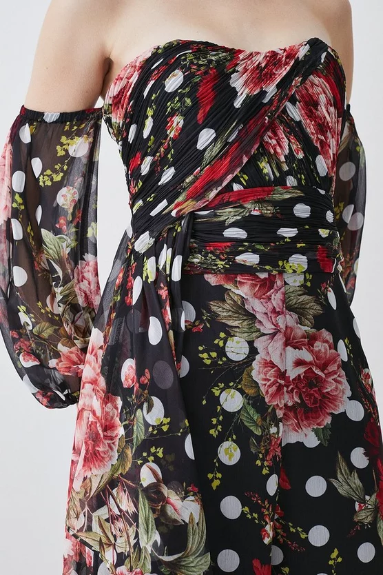 Best deal β Karen Millen Spot Floral Chiffon Bardot Wide Leg Jumpsuit - multi π - Image 6