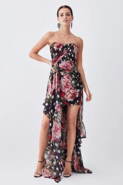 Best Sale π₯° Karen Millen Petite Spot Floral Chiffon Drama Hem Mini π Dress - multi π§¨