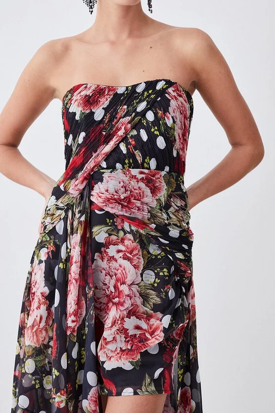 Best Sale π₯° Karen Millen Petite Spot Floral Chiffon Drama Hem Mini π Dress - multi 𧨠- Image 2