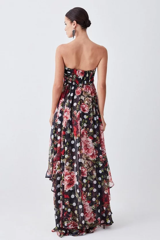 Best Sale π₯° Karen Millen Petite Spot Floral Chiffon Drama Hem Mini π Dress - multi 𧨠- Image 3
