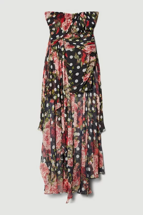 Best Sale π₯° Karen Millen Petite Spot Floral Chiffon Drama Hem Mini π Dress - multi 𧨠- Image 4