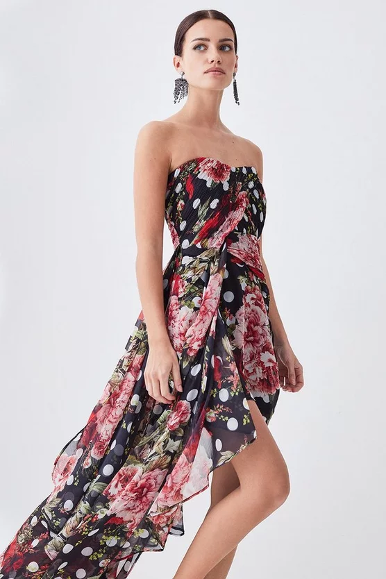 Best Sale π₯° Karen Millen Petite Spot Floral Chiffon Drama Hem Mini π Dress - multi 𧨠- Image 5