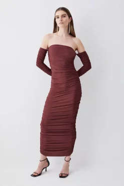 Cheapest 😍 Karen Millen Tall Gathered Slinky Bardot Maxi 👗 Dress - chocolate 😀