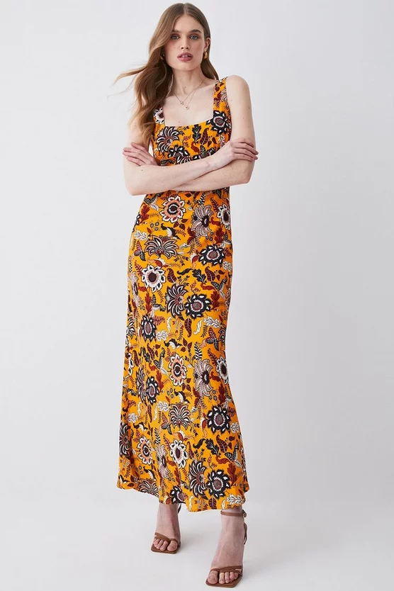 Brand new π― Karen Millen Batik Floral Woven Scoop Neck Maxi π Dress - orange π