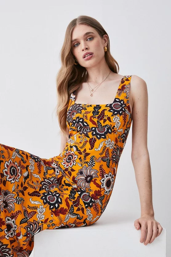 Brand new π― Karen Millen Batik Floral Woven Scoop Neck Maxi π Dress - orange π - Image 2