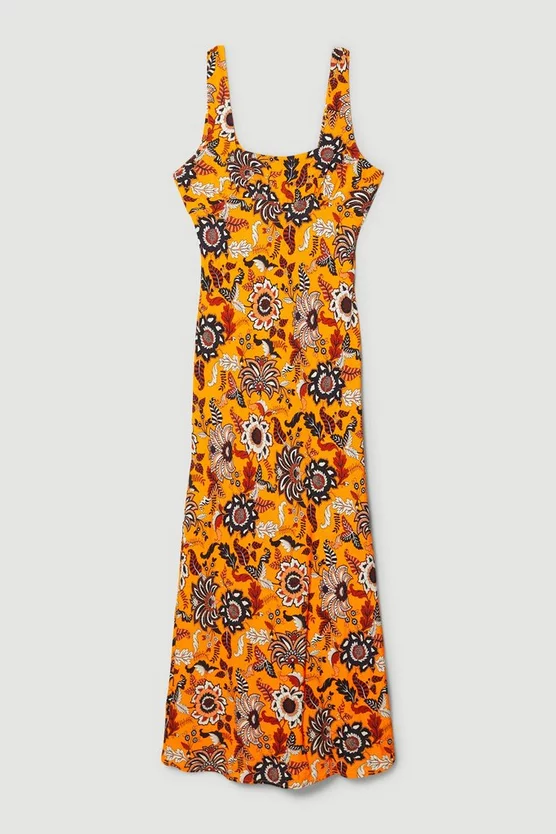 Brand new π― Karen Millen Batik Floral Woven Scoop Neck Maxi π Dress - orange π - Image 4