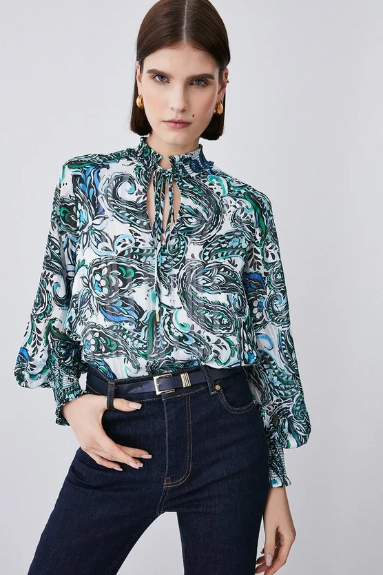 Brand new π Karen Millen Paisley Shirred Detail Woven Blouse - ivory π
