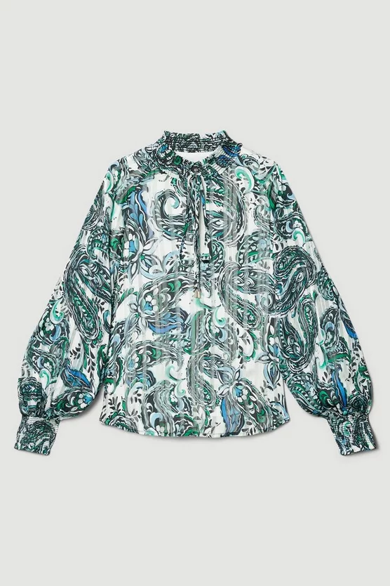 Brand new π Karen Millen Paisley Shirred Detail Woven Blouse - ivory π - Image 4