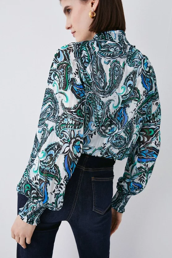 Brand new π Karen Millen Paisley Shirred Detail Woven Blouse - ivory π - Image 6