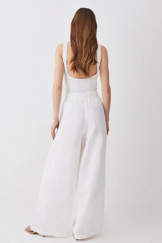 Best Pirce π Karen Millen Linen Wide Leg Trouser - white π₯° - Image 3