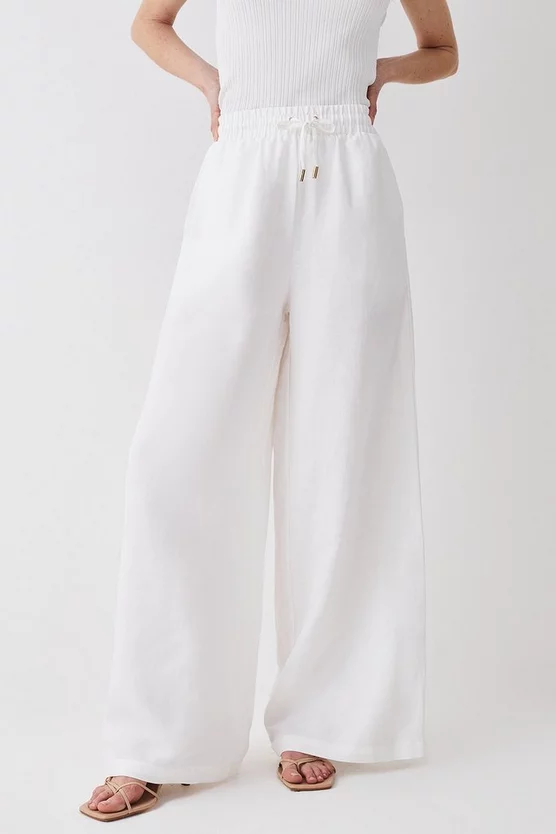 Best Pirce π Karen Millen Linen Wide Leg Trouser - white π₯° - Image 5