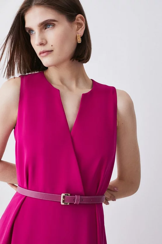 Budget π€© Karen Millen Soft Tailored Full π Skirt Belted Colour Block Midi π Dress π - Image 2