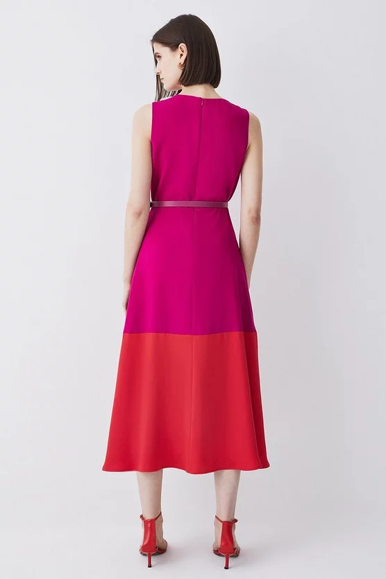 Budget π€© Karen Millen Soft Tailored Full π Skirt Belted Colour Block Midi π Dress π - Image 3