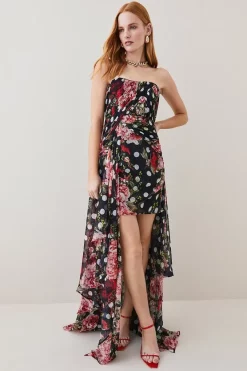 Promo π₯° Karen Millen Spot Floral Chiffon Drama Hem Mini π Dress - multi π₯