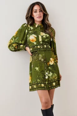 Promo 🛒 Karen Millen Lydia Millen Floral Belted Woven Mini 👕 Shirt 👗 Dress 🥰
