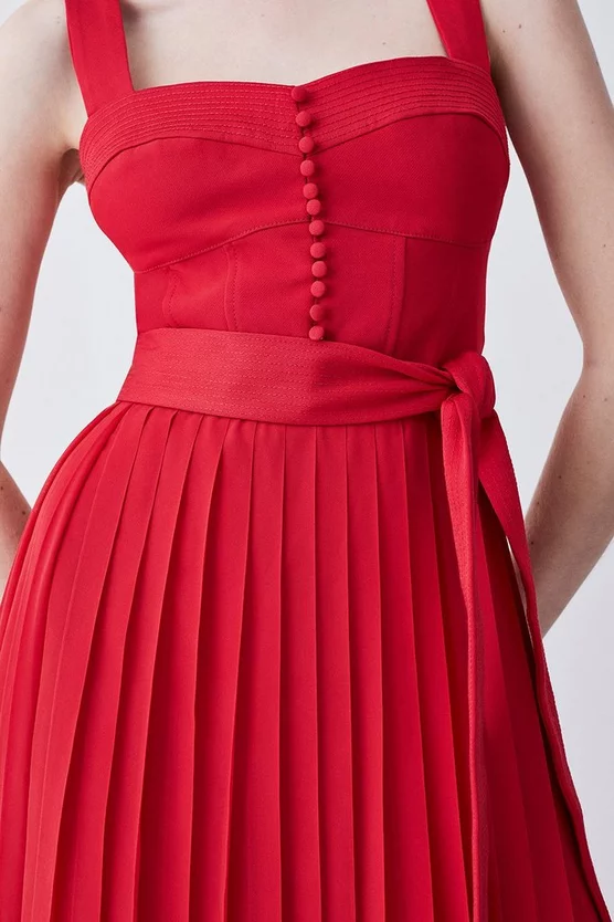 Coupon π― Karen Millen Top Stitch Satin Woven Midi π Dress - red β¨ - Image 2