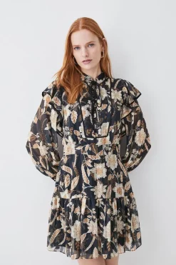 Deals 🔥 Karen Millen Floral Woven Lace Up Mini 👗 Dress ⭐