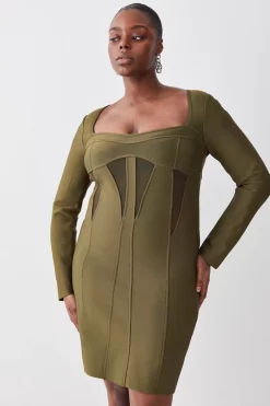Cheapest π Karen Millen Plus Size Mesh Cut Out Bandage Knit Mini π Dress - olive β