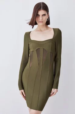 Cheap 𧨠Karen Millen Mesh Cut Out Bandage Knit Mini π Dress - olive π§¨