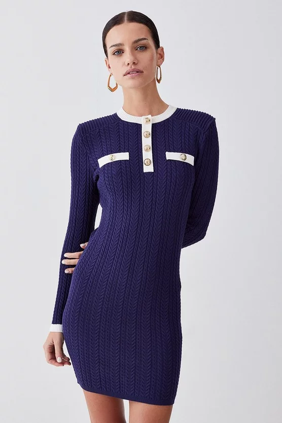 Flash Sale π Karen Millen Petite Military Style Cable Knit Mini π Dress - navy β