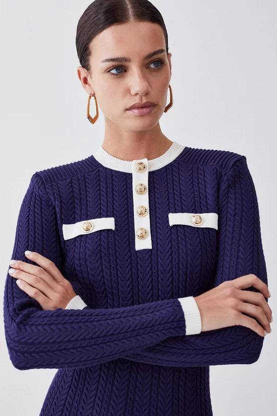 Flash Sale π Karen Millen Petite Military Style Cable Knit Mini π Dress - navy β - Image 2