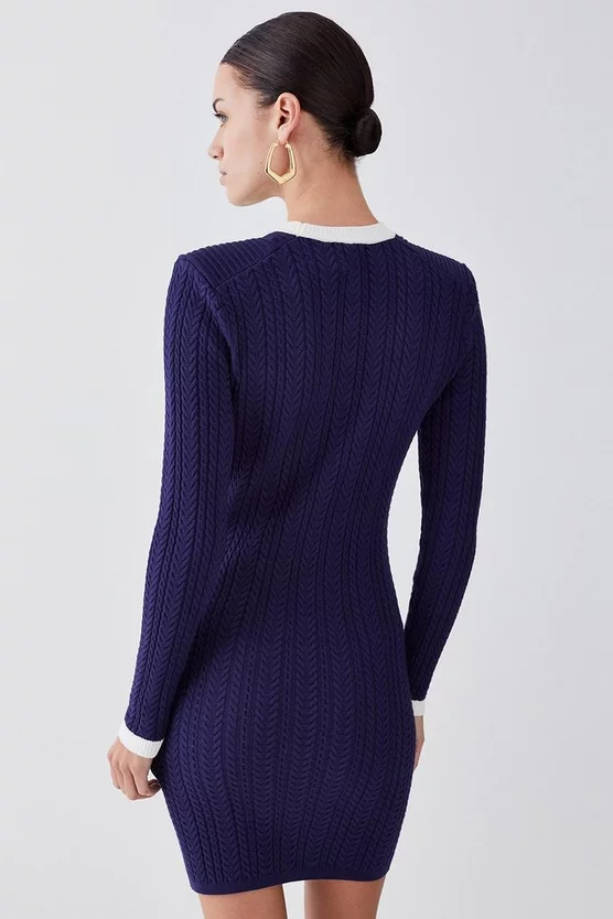 Flash Sale π Karen Millen Petite Military Style Cable Knit Mini π Dress - navy β - Image 3